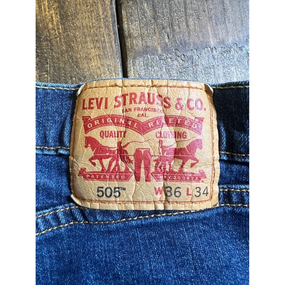 Levis 505 Regular Fit Straight Leg Mens Jeans Dark‎ Wash Indigo W36 L34